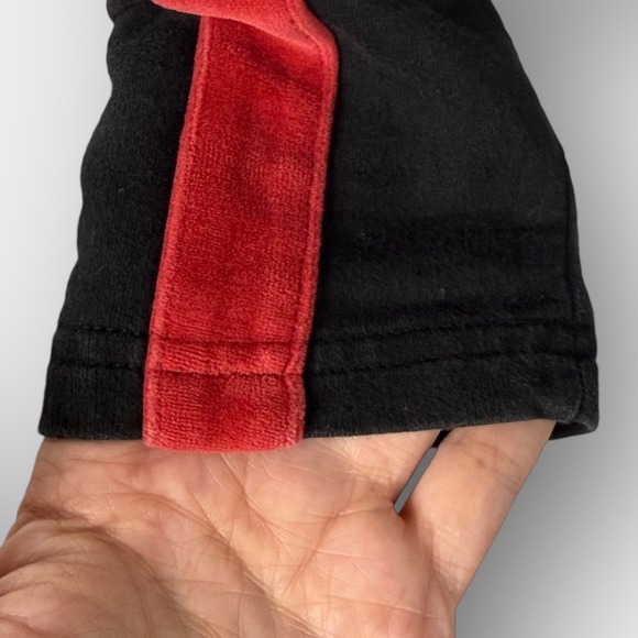 Vintage Y2K Track Jacket Black Red Striped Velour Trim Zip Front Ring Pull Small - Picture 6 of 9